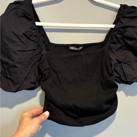 Women's Black Zara Cropped Top - Size Medium NWT - Picture 10 of 13